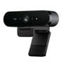 Logitech 960001105 webcam with adjustable mounting clip showing camera lens and built-in microphones - Side Angle