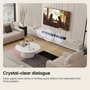 LG S6FTR Soundbar infographic showing crystal-clear dialogue with dedicated front firing speakers in modern living room