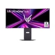 LG 34GX900A-B 34-Inch UltraGear OLED Gaming Monitor displaying vibrant purple and pink light streaks with #1 OLED Gaming Monitor Brand badge - Front View