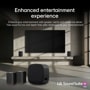 LG M5-P2_W7 Sound Suite AI Soundbar system with wireless rear speakers and subwoofer in modern living room