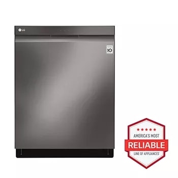 Front view of the Top Control Smart wi-fi Enabled Dishwasher with QuadWash™ - LDP6797BD. Includes a graphic logo that says, Brought to you by America's Most Reliable Line of Appliances.1