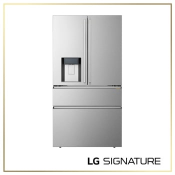 LG SIGNATURE UM22WZH98S French Door Refrigerator with stainless steel finish and built-in water dispenser - Front View