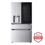 LG LM29VSP7CS French Door Refrigerator with stainless steel finish and water dispenser - Front View with Americas Most Reliable Line of Appliances badge