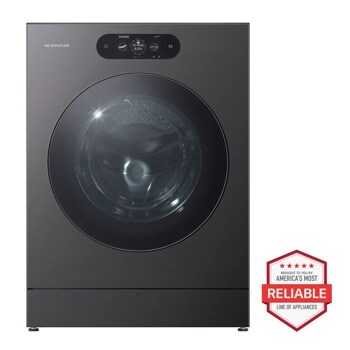 LG WM9998HBA SIGNATURE Washer Dryer Combo with AI Wash & Dry feature in black finish with America's Most Reliable badge - Front View