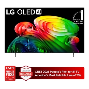 65-Inch LG OLED AI 4K OLED TV OLED65B6GUA displaying vibrant colorful abstract design with Worlds No. 1 OLED TV for 13 Years badge and CNET 2026 Peoples Pick for #1 TV Brand Americas Most Reliable Line of TVs award - Front View1