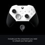 Xbox Elite Wireless Controller 4IK00001 with customizable components and black grip handles - Front View with text Includes just the components you need to unleash your best game