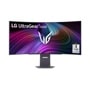 LG 45GX90SA-B 45-Inch UltraGear OLED Gaming Monitor with curved display showing colorful swirling graphics and #1 OLED Gaming Monitor badge - Front View