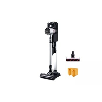 Front view of the LG CordZero™ A9 Charge Plus Cordless Stick Vacuum - Matte Silver - A906SM. 