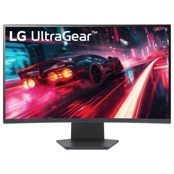 LG 27GS60QN-B UltraGear Gaming Monitor displaying racing game with vibrant neon graphics - Front View1