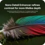 70NU850BAUD LG 4K UHD TV Nano Detail Enhancer infographic showing colorful feather with enhanced contrast and depth powered by alpha AI Processor