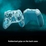 Xbox EP229571 wireless controllers showing front and back views with blue camouflage design and rubberized grips on back cases