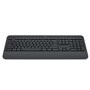 Logitech wireless keyboard 920010908 with full-size layout featuring black keys and ergonomic palm rest - Top view