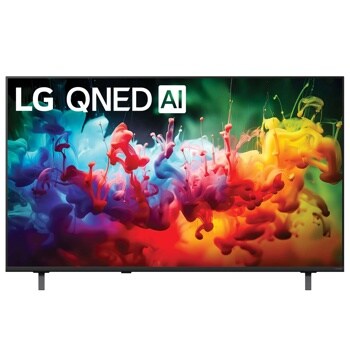 55-Inch LG QNED AI 4K TV 55QNED75BUA displaying vibrant colorful ink swirls in blue, red, yellow and green - Front View