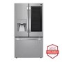Front view of the LG STUDIO 24 cu. ft. Smart wi-fi Enabled InstaView® Door-in-Door® Counter-Depth Refrigerator with Craft Ice™ Maker - SRFVC2406S. Includes a graphic logo that says, Brought to you by America’s Most Reliable Line of Appliances.