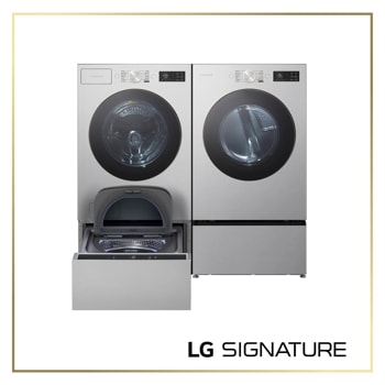 LG SIGNATURE WM9700HPA_DLGX9701P_WD405CP_WDP8P laundry package with front load washer, gas dryer, and pedestal washer in graphite steel finish1