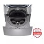 Front view of the 1.0 cu. ft. LG SideKick™ Pedestal Washer with Direct Drive Motor - Graphite Steel - WD200CV. Includes a graphic logo that says, Brought to you by America’s Most Reliable Line of Appliances.