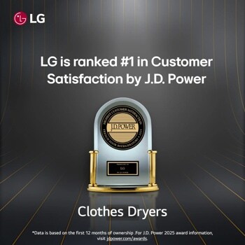 LG Dryer DLE3400V ranked #1 in Customer Satisfaction by J.D. Power Clothes Dryers *Data is based on the first 12 months of ownership. For J.D. Power 2025 award information, visit jdpower.com/awards.