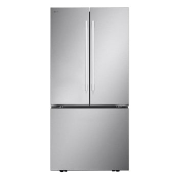 LG LF21G6201S French Door Refrigerator with stainless steel finish and vertical handles - Front View