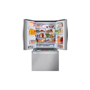26 cu. ft. counter-depth max refrigerator interior view stocked with items
