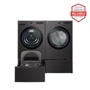 5.0 cu. ft. Front Load Washer and 7.4 cu.ft. Gas Dryer with pedestal washer and drawer in Black Steel  WM6700HBA_DLGX6701B_WD300CB_WDP6B