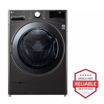 Front view of the 4.5 cu.ft. Smart Wi-Fi Enabled All-In-One Washer/Dryer with TurboWash® Technology - WM3998HBA. Includes a graphic logo that says, Brought to you by America’s Most Reliable Line of Appliances.