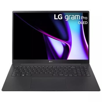 Front view of the 16 Inch LG gram Pro (16Z90SP-K.ADB8U1) OLED laptop with 32GB RAM and Intel Core Ultra 7