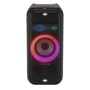 LG XL7S Speaker with colorful LED lighting display showing red and purple circular light pattern and blue sound visualization - Front View