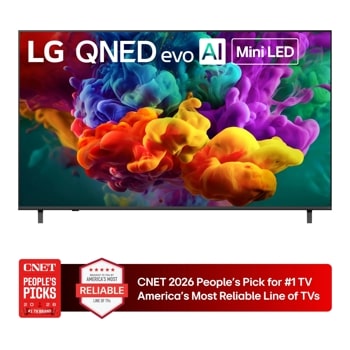 75-Inch LG QNED evo AI 4K TV 75QNED84BUA with colorful display - Front View - CNET 2026 People's Pick for #1 TV Brand America's Most Reliable Line of TVs1