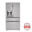 Front view of the 23 cu. ft. Smart Counter-Depth Refrigerator with Craft Ice™ - LRMDC2306S. Includes a graphic logo that says, Brought to you by America’s Most Reliable Line of Appliances.

