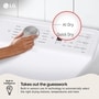 LG DLG6481W Dryer infographic showing AI Dry and Quick Dry cycle options with hand adjusting control dial - Built-in sensors use AI technology to automatically select the right drying motions, temperatures and more