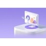 3D Minimalist computer monitor with stylized color picker on screen, with a purple gradient background