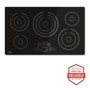 Front view of the 36" Electric Cooktop - LCE3610SB. Includes a graphic logo that says, Brought to you by America’s Most Reliable Line of Appliances.