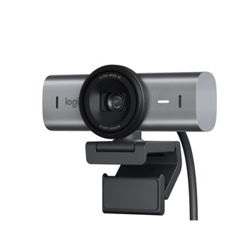 Logitech 960001529 webcam with Ultra-Wide 4K lens and 8.5MP sensor mounted on adjustable clip stand - Front View