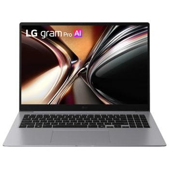LG Gram 16Z95U-G.AU76U1 16-Inch Laptop with silver chassis displaying LG gram Pro AI logo on screen - Front View