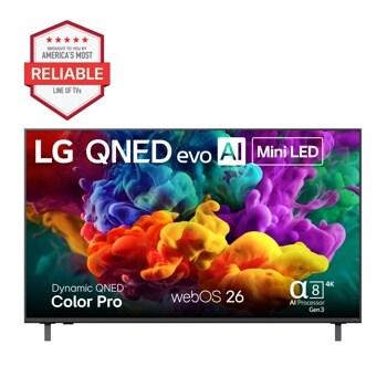 65-Inch LG QNED evo AI 4K TV 65QNED84BAA with Americas Most Reliable Line of TVs badge - Front View