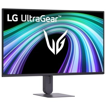 LG 24G414B-B UltraGear Gaming Monitor with colorful abstract graphics on screen - Front View