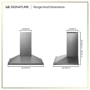 LG SIGNATURE HCEU3639X Range Hood Dimensions 35 7/16 Inch W x 22 1/16 Inch D x 26 15/16 Inch to 48 1/2 Inch H - Front and Side Views