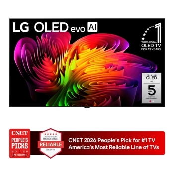 83-Inch LG OLED evo AI 4K OLED TV OLED83W6PUA with Worlds No. 1 OLED TV for 13 Years badge and CNET 2026 Peoples Pick for #1 TV Americas Most Reliable Line of TVs award - Front View1