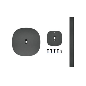FS-M71 audio accessory mounting components showing base plate, wall bracket, vertical stand pole and installation screws in matte black finish