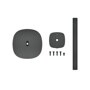 FS-M71 audio accessory mounting components showing base plate, wall bracket, vertical stand pole and installation screws in matte black finish