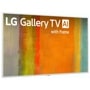 LG Gallery TV AI 55LX7BPUA with white frame displaying abstract art in orange, red, yellow and teal tones
