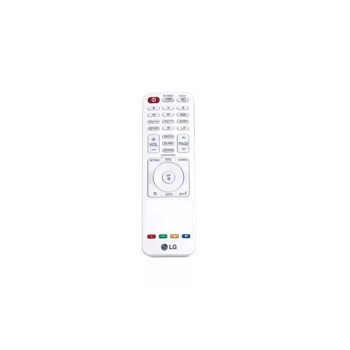 AKB73616401 LG TV remote control with power button, navigation pad, volume controls, and colored shortcut buttons on white background