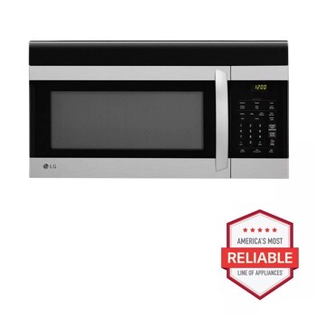 Front view of the 1.7 cu. ft. Over-the-Range Microwave Oven with EasyClean® - LMV1760ST. Includes a graphic logo that says, Brought to you by America’s Most Reliable Line of Appliances.