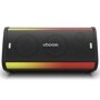 LG xboom STAGE501 Party Speaker with black mesh design and colorful yellow to red light strip across top and bottom - Front View