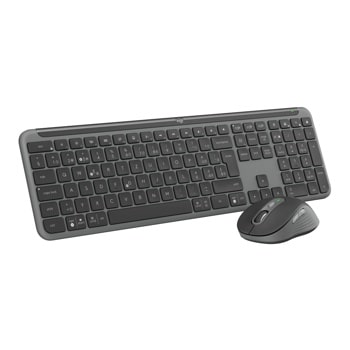 Logitech 920013271 wireless keyboard and mouse combo in dark gray with full-size layout and ergonomic design