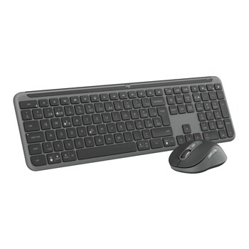 Logitech 920013271 wireless keyboard and mouse combo in dark gray with full-size layout and ergonomic design
