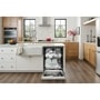 LG LDNTM545S Dishwasher with door open showing loaded racks in modern kitchen with island and wood cabinetry