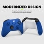 Xbox EP229939 gaming accessory infographic showing modernized design with sculpted surfaces and refined geometry for enhanced comfort during gameplay