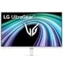 LG 32G403B-W UltraGear Gaming Monitor with white stand displaying colorful motion graphics - Front View