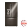 Front view of the 24 cu. ft. Smart wi-fi Enabled Door-in-Door® Counter-Depth Refrigerator with Craft Ice™ Maker - LRFDC2406D. Includes a graphic logo that says, Brought to you by America’s Most Reliable Line of Appliances.